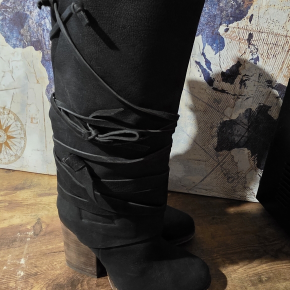 Free People Royal Rush Wrap Black Knee-High Boho Boots - Picture 5 of 15